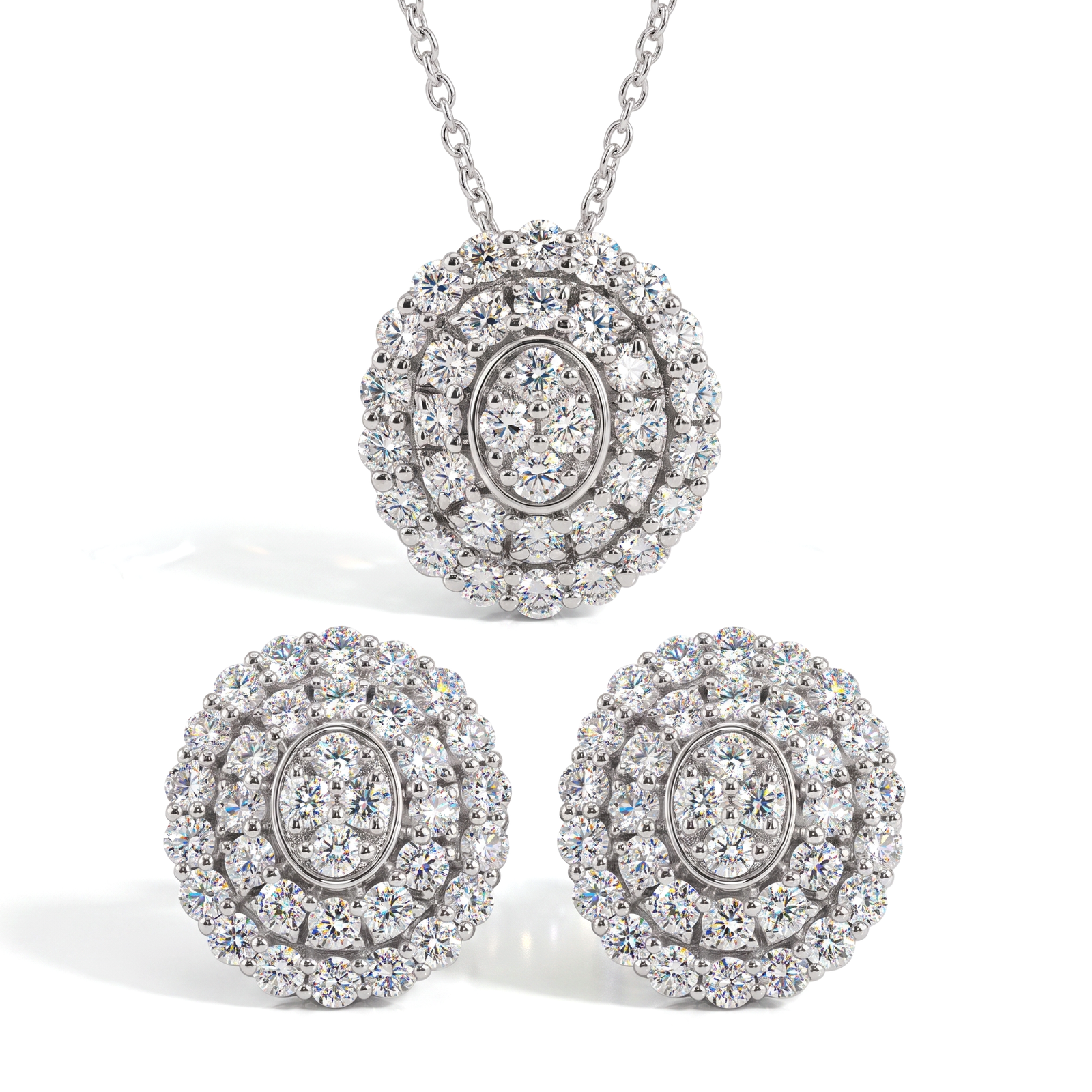 LUXURIANT DIAMOND - 2er Set Lab Grown Diamant SI-GH Anhänger mit Kette (ca. 45 cm + 5 cm extender) und Ohrringe, 925 Silber rhodiniert ca. 3.00 ct