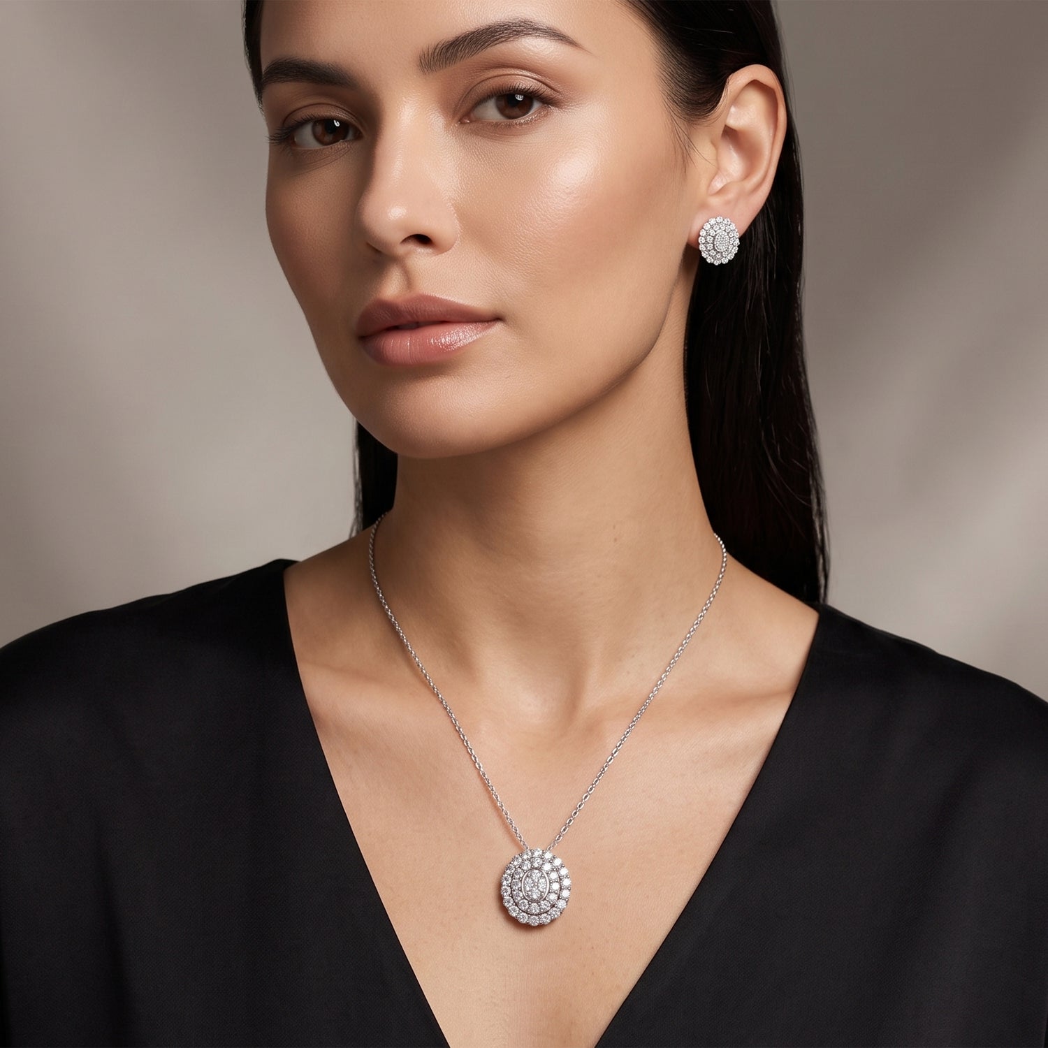 LUXURIANT DIAMOND - 2er Set Lab Grown Diamant SI-GH Anhänger mit Kette (ca. 45 cm + 5 cm extender) und Ohrringe, 925 Silber rhodiniert ca. 3.00 ct