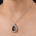 Garden Grace - D'joy Wassermelonen Quarz Triplette, Weißer Zirkon Anhänger mit Kette ca. 45 cm, 925 Silber rhodiniert ca. 11.36 ct