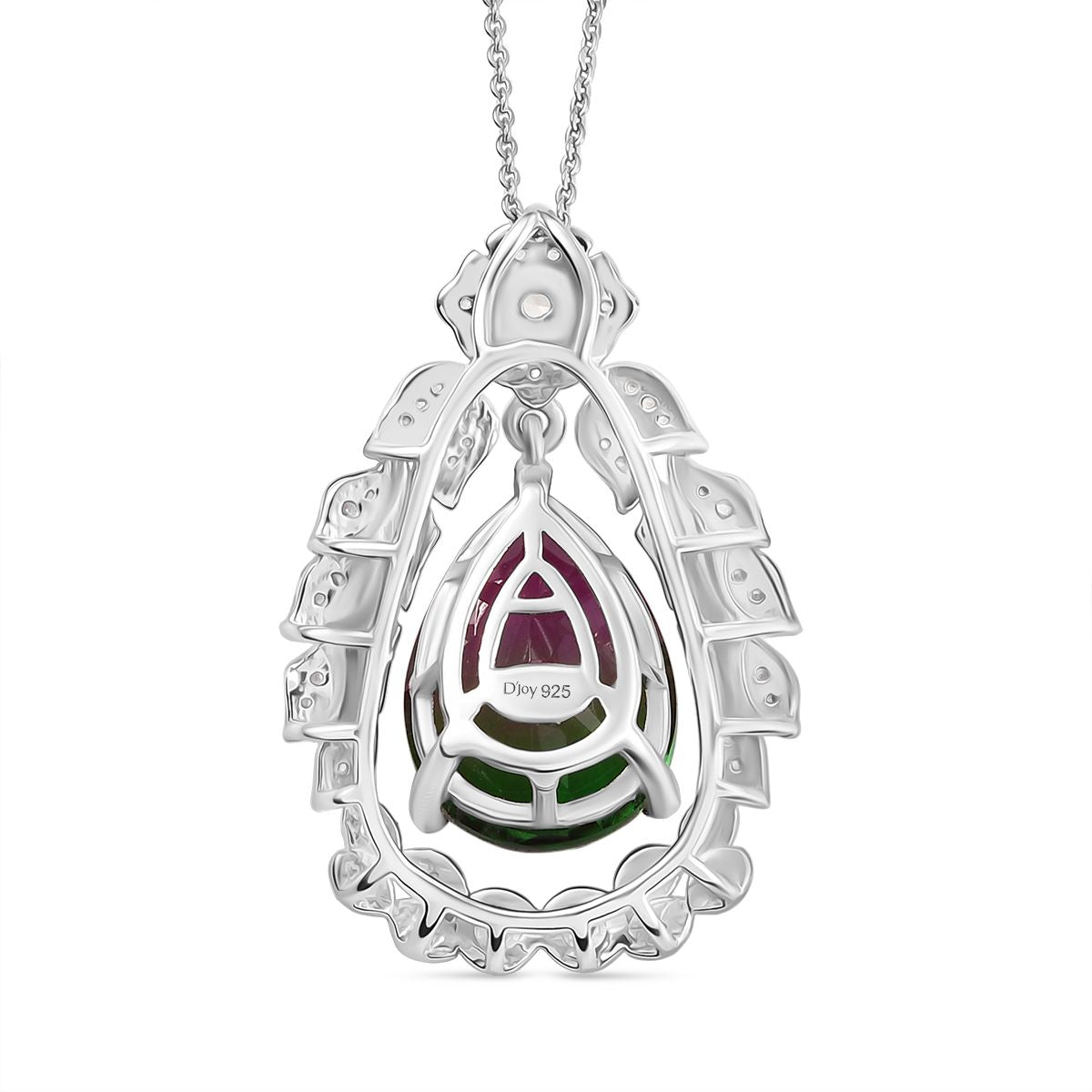 Garden Grace - D'joy Wassermelonen Quarz Triplette, Weißer Zirkon Anhänger mit Kette ca. 45 cm, 925 Silber rhodiniert ca. 11.36 ct