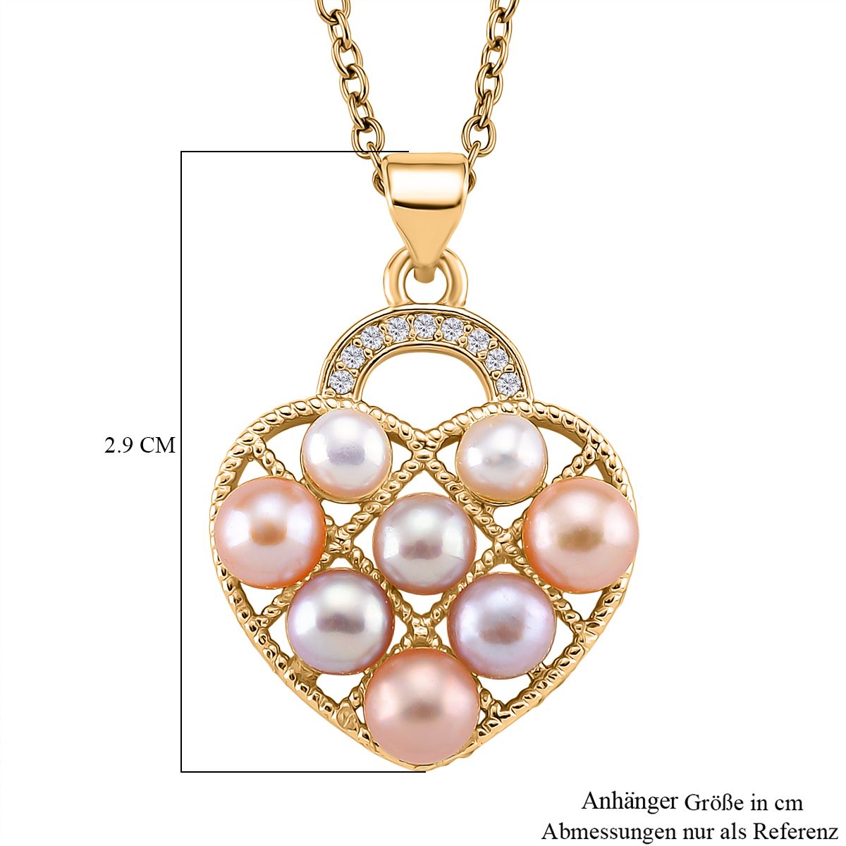 Mehrfarbiger Süßwasser Perle und weißer Zirkonia Anhänger mit 50cm Kette, Messing