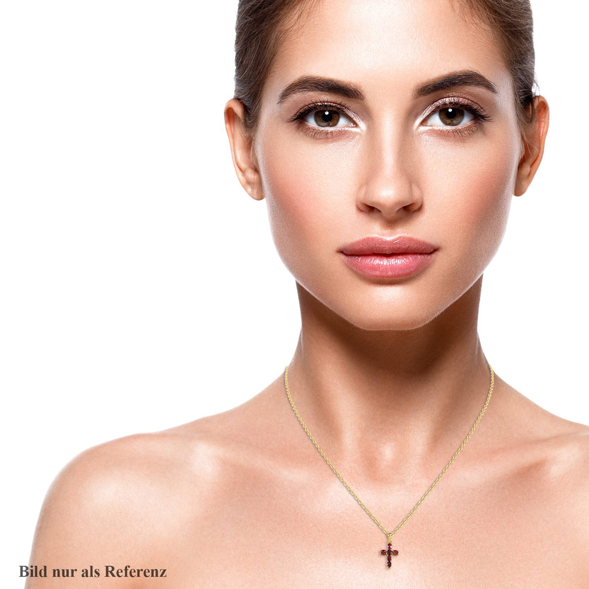 AA Rubellit Kreuz-Anhänger mit Kette, 925 Silber Gelbgold Vermeil ca. 1.09 ct