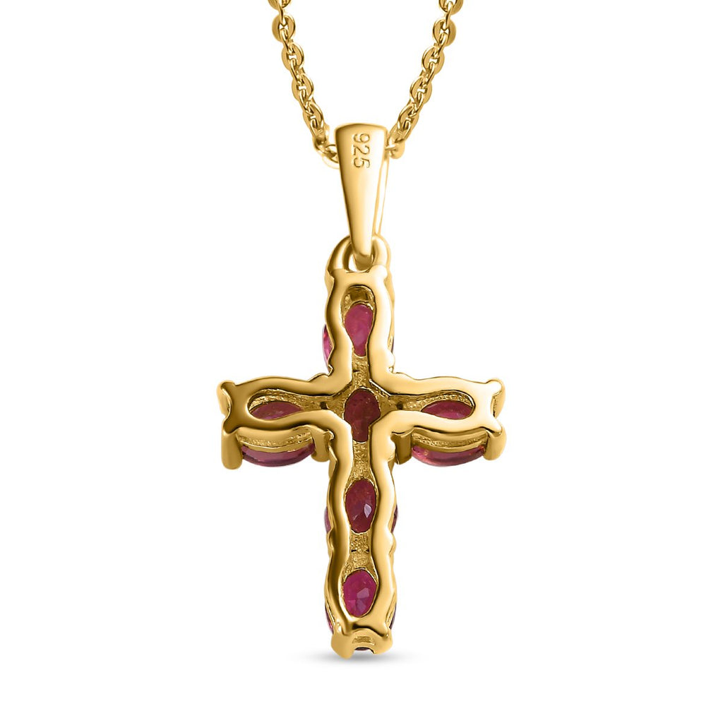 AA Rubellit Kreuz-Anhänger mit Kette, 925 Silber Gelbgold Vermeil ca. 1.09 ct