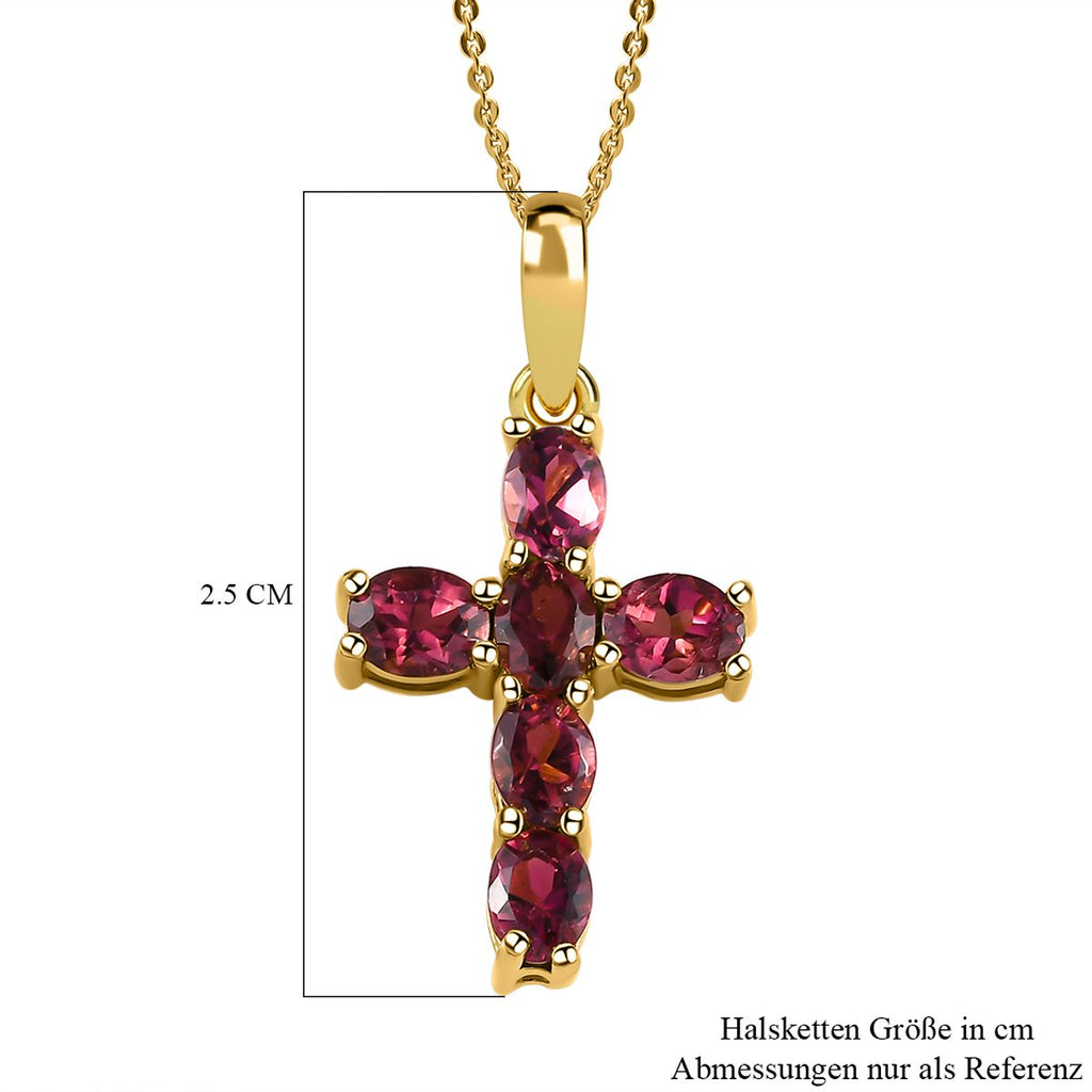 AA Rubellit Kreuz-Anhänger mit Kette, 925 Silber Gelbgold Vermeil ca. 1.09 ct