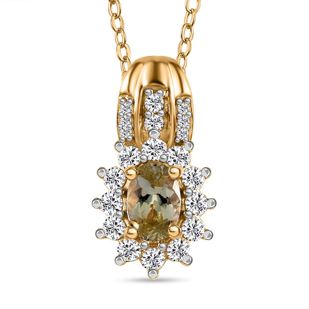 Natürlicher goldener Tansanit und weißer Zirkon Anhänger mit Kette, 925 Silber Gelbgold Vermeil ca. 0.85 ct