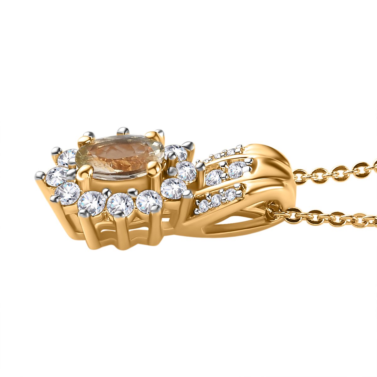 Natürlicher goldener Tansanit und weißer Zirkon Anhänger mit Kette, 925 Silber Gelbgold Vermeil ca. 0.85 ct