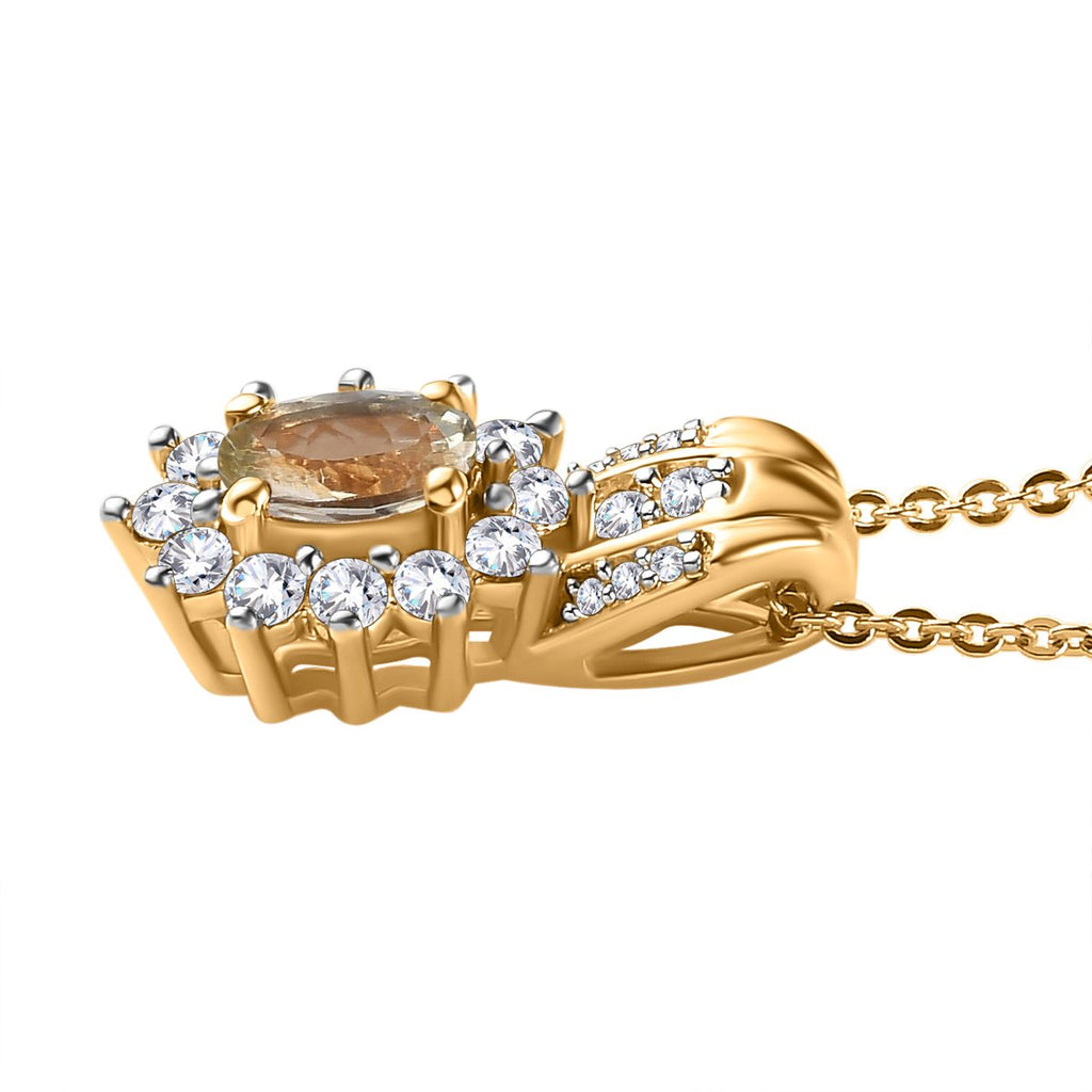 Natürlicher goldener Tansanit und weißer Zirkon Anhänger mit Kette, 925 Silber Gelbgold Vermeil ca. 0.85 ct