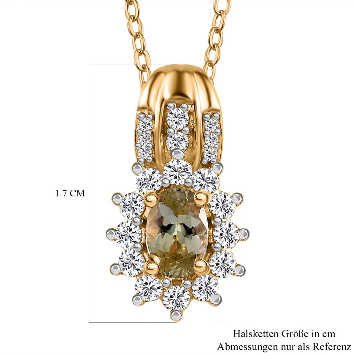 Natürlicher goldener Tansanit und weißer Zirkon Anhänger mit Kette, 925 Silber Gelbgold Vermeil ca. 0.85 ct