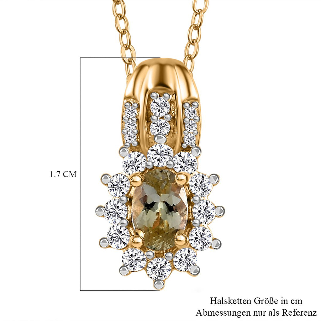 Natürlicher goldener Tansanit und weißer Zirkon Anhänger mit Kette, 925 Silber Gelbgold Vermeil ca. 0.85 ct