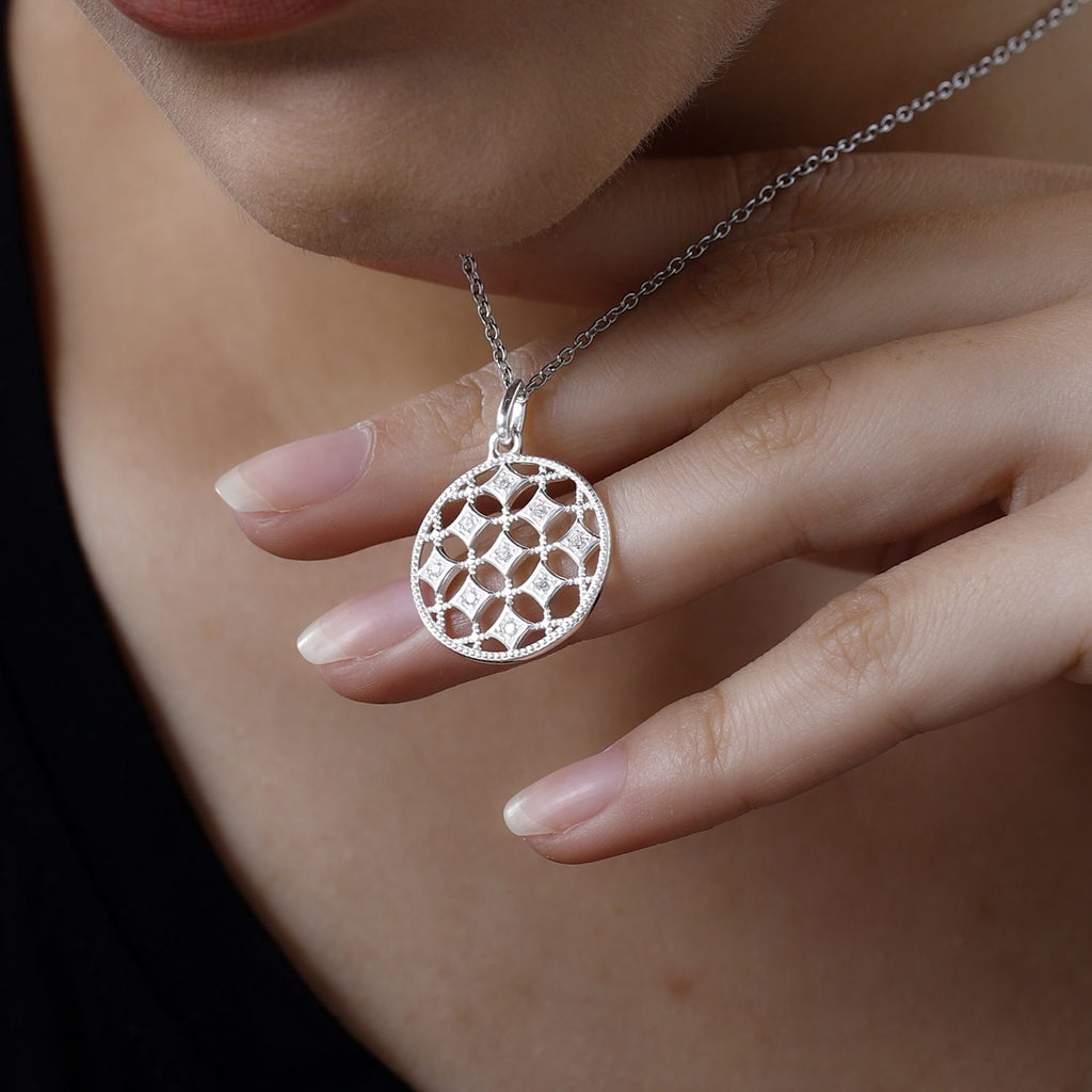 Zirkonia Anhänger mit Kette, 925 Silber und Edelstahl Kette