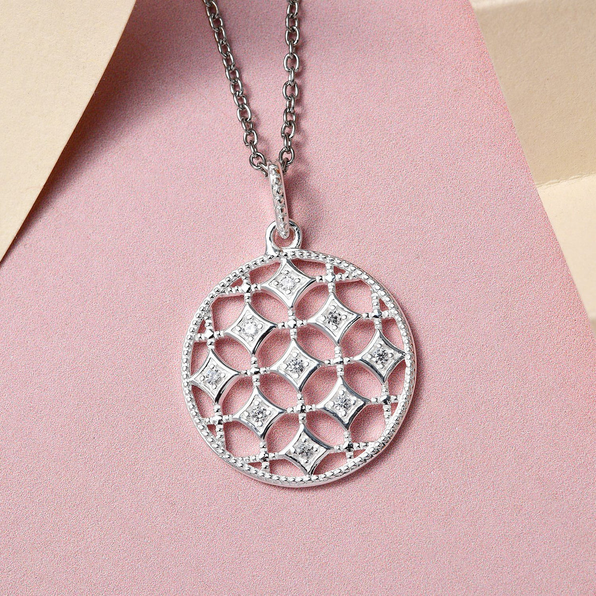 Zirkonia Anhänger mit Kette, 925 Silber und Edelstahl Kette