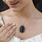 Schwarzer Turmalin Anhänger mit Kette, 925 Silber platiniert ca. 14.90 ct