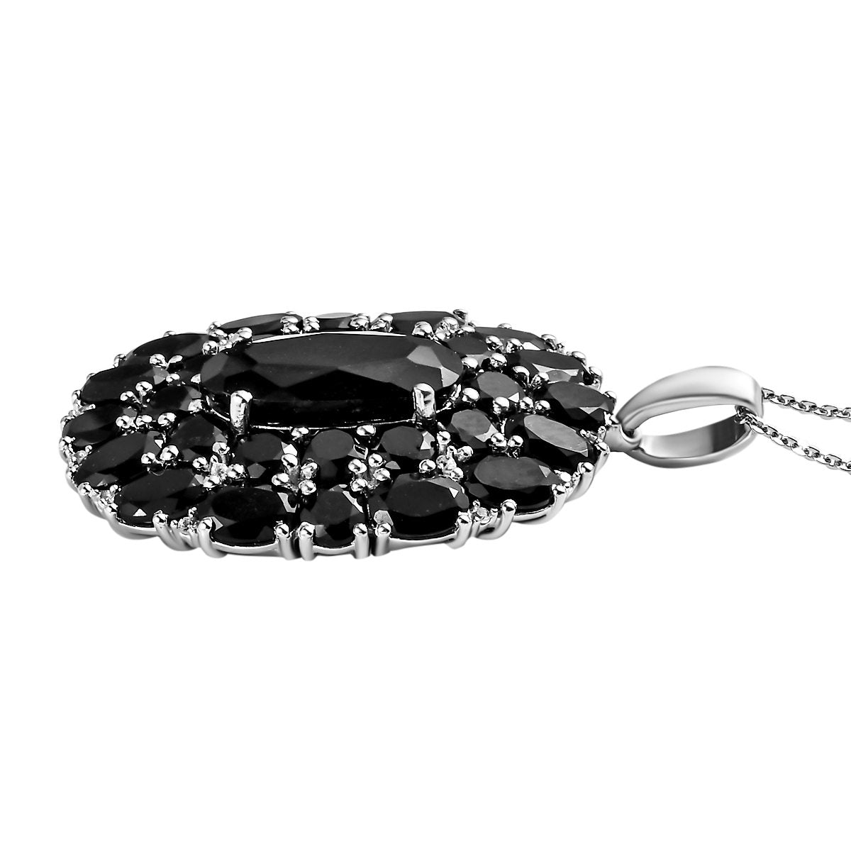 Schwarzer Turmalin Anhänger mit Kette, 925 Silber platiniert ca. 14.90 ct