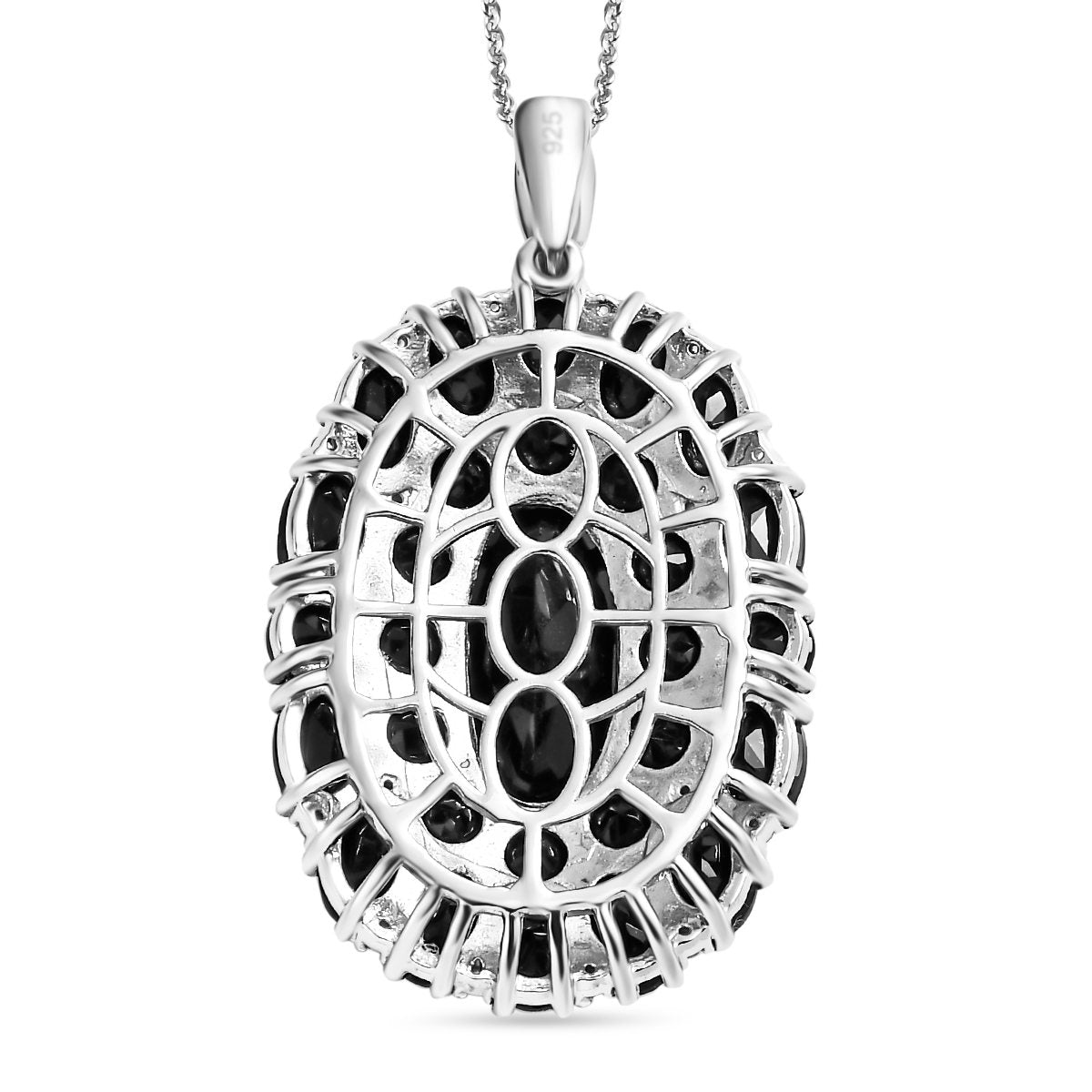 Schwarzer Turmalin Anhänger mit Kette, 925 Silber platiniert ca. 14.90 ct