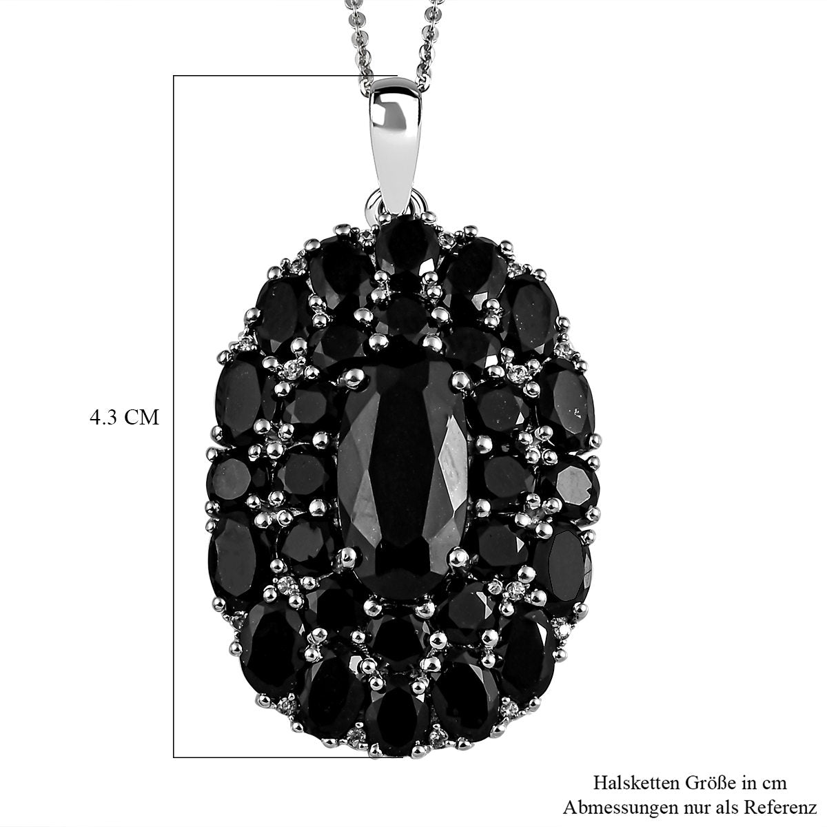 Schwarzer Turmalin Anhänger mit Kette, 925 Silber platiniert ca. 14.90 ct