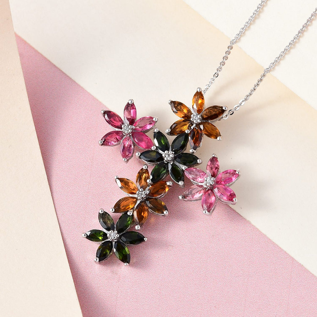 GP Italienische Garten Kollektion - mehrfarbige Turmalin Kreuz-Anhänger mit Kette, 925 Silber platiniert ca. 5.34 ct