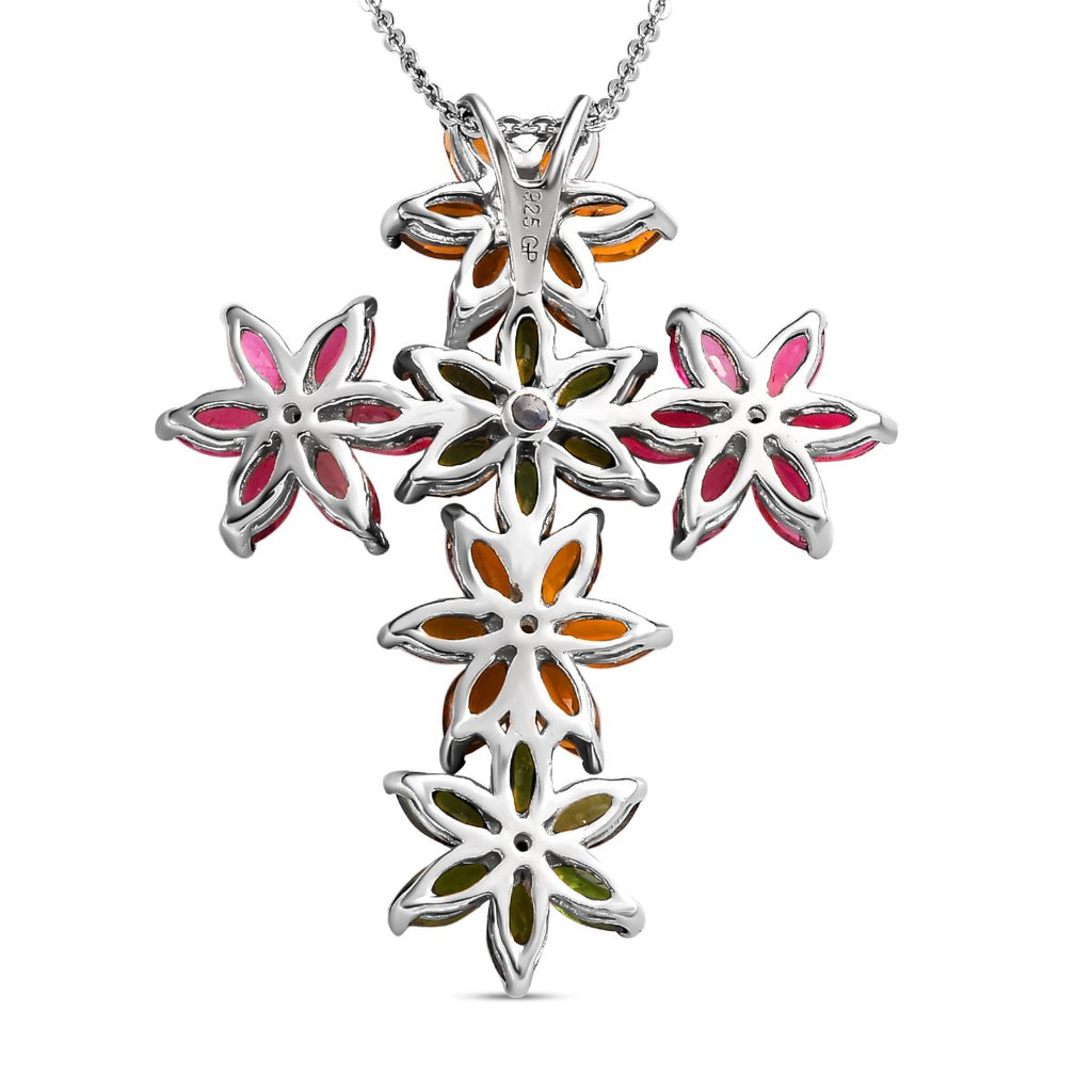 GP Italienische Garten Kollektion - mehrfarbige Turmalin Kreuz-Anhänger mit Kette, 925 Silber platiniert ca. 5.34 ct