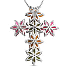 GP Italienische Garten Kollektion - mehrfarbige Turmalin Kreuz-Anhänger mit Kette, 925 Silber platiniert ca. 5.34 ct