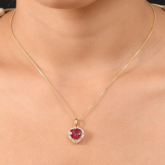 Flame of Grace - D joy Lab Created Padparadscha-Saphir , Moissanit Anhänger mit Kette, 925 Silber 750 Gelbgold Vermeil ca. 6.49 ct