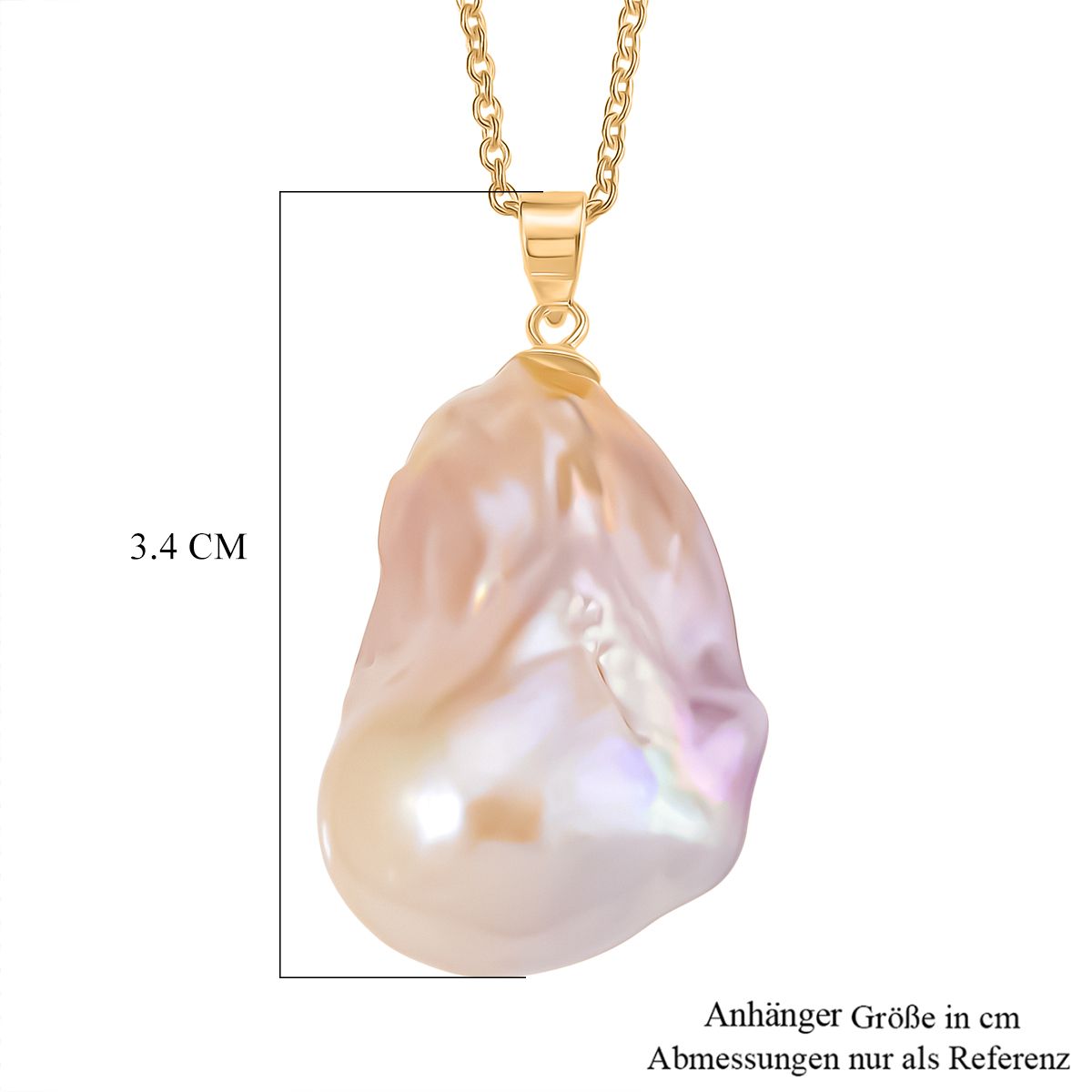 AAA mehrfarbige Süßwasser Barockperle Anhänger mit 50cm Kette, 925 Silber vergoldet