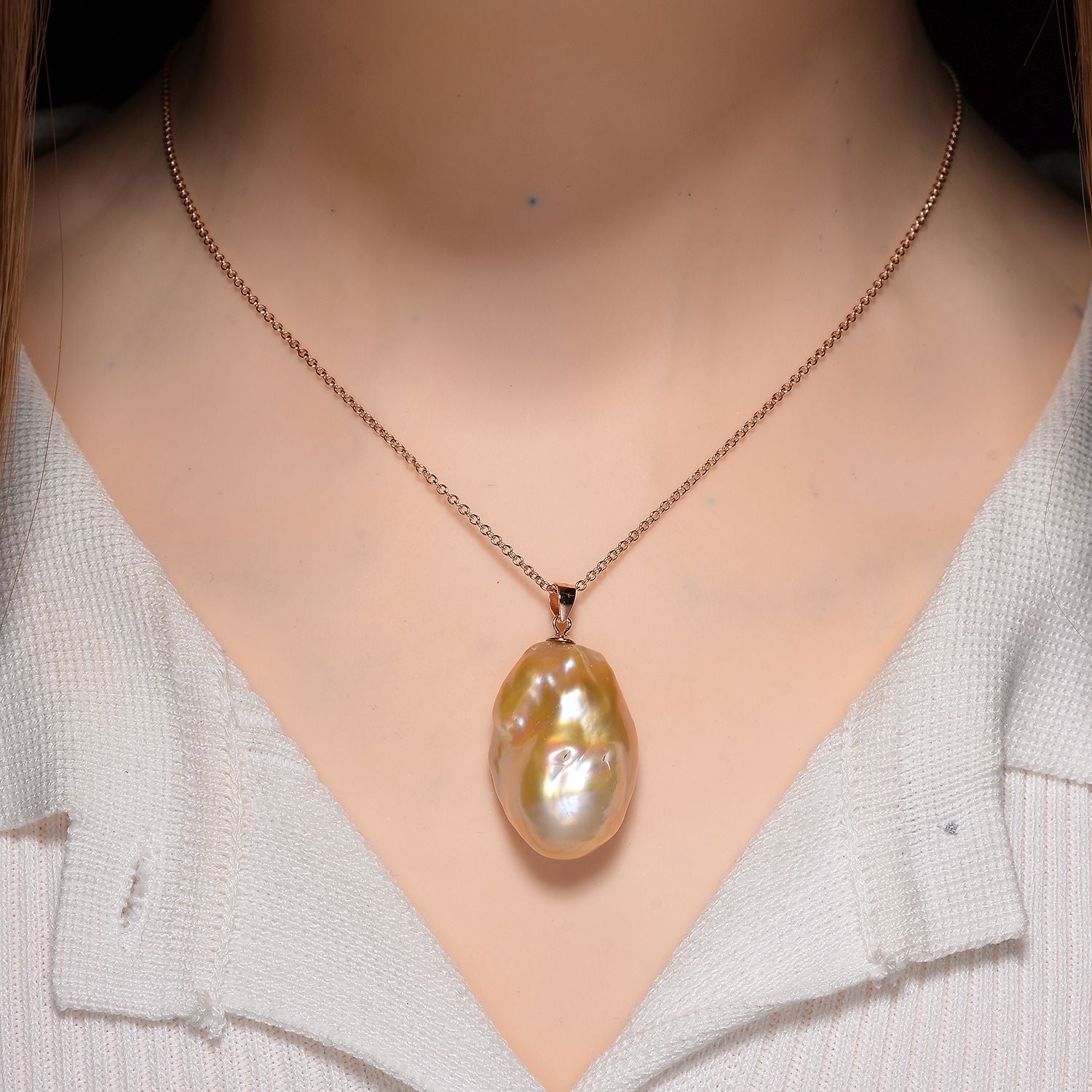 AAA mehrfarbige Süßwasser Barockperle Anhänger mit 50cm Kette, 925 Silber rosévergoldet