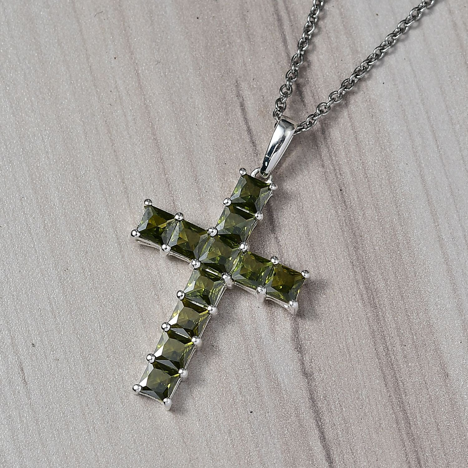 D'Joy Lustro Stella Peridot Zirkonia Schmuckset ca. 50 cm 925 Silber und Edelstahl