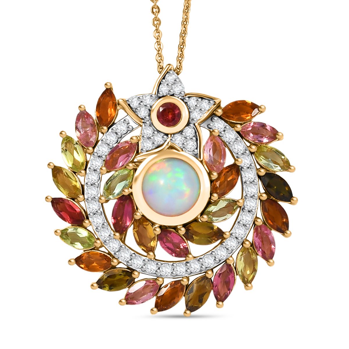 D'joy AA Natürlicher, äthiopischer Welo Opal, Mehrfarbig-Turmalin Schmuckset ca. 50 cm, 925 Silber 750 Gelbgold Vermeil ca. 5.54 ct