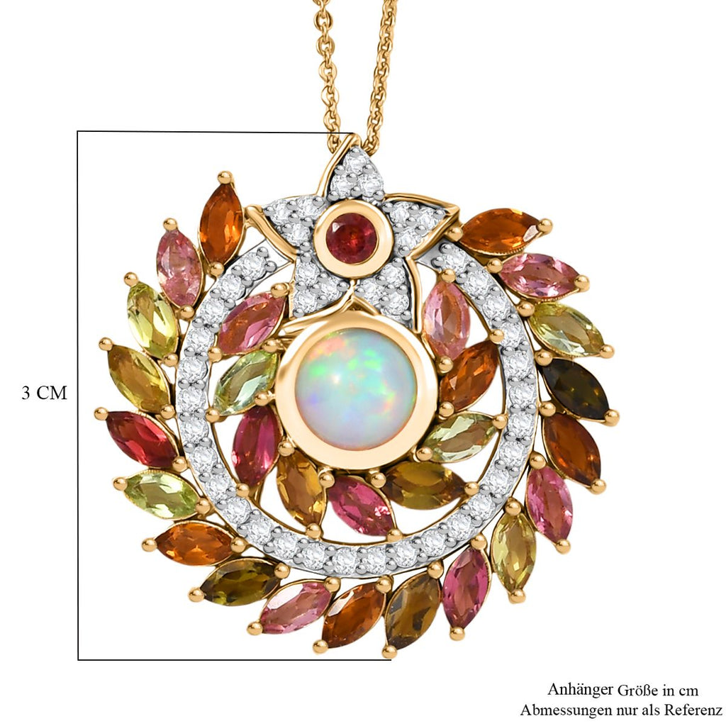D'joy AA Natürlicher, äthiopischer Welo Opal, Mehrfarbig-Turmalin Schmuckset ca. 50 cm, 925 Silber 750 Gelbgold Vermeil ca. 5.54 ct