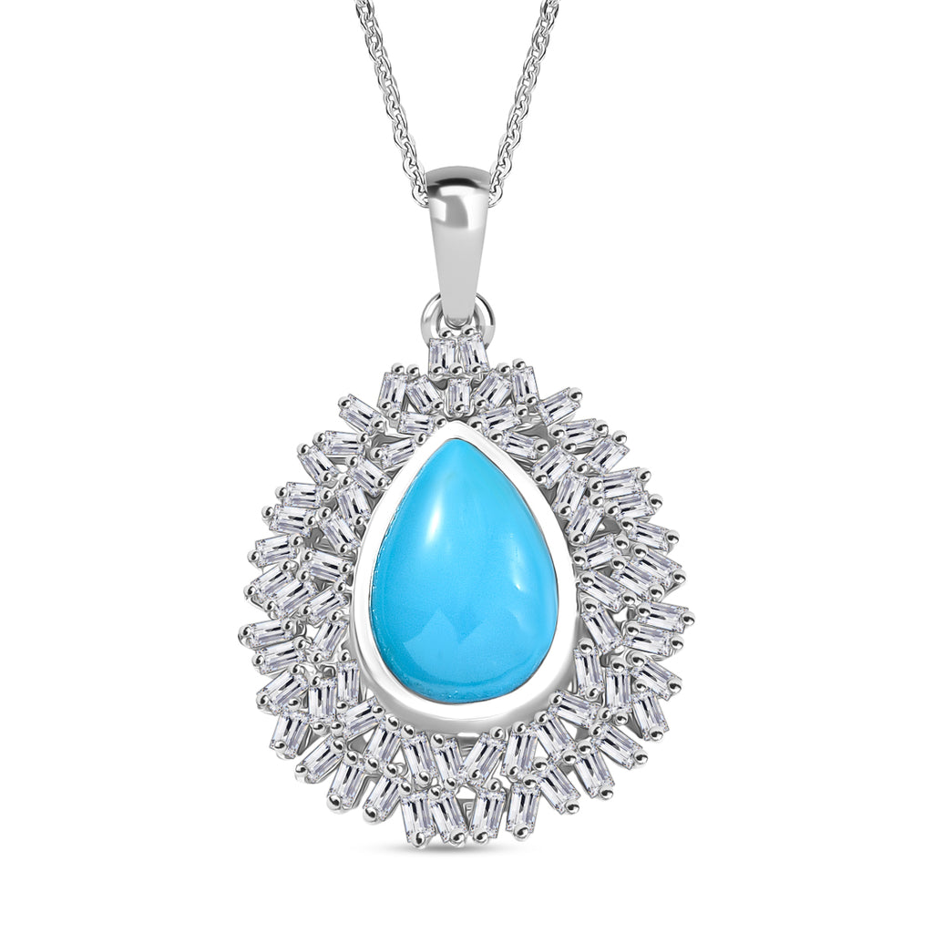 Djoy Sleeping Beauty Türkis, Moissanit Anhänger mit Kette 925 Silber rhodiniert ca. 4.83 ct