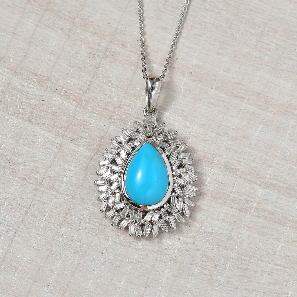 Djoy Sleeping Beauty Türkis, Moissanit Anhänger mit Kette 925 Silber rhodiniert ca. 4.83 ct