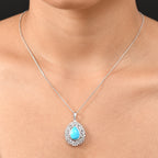 Djoy Sleeping Beauty Türkis, Moissanit Anhänger mit Kette 925 Silber rhodiniert ca. 4.83 ct