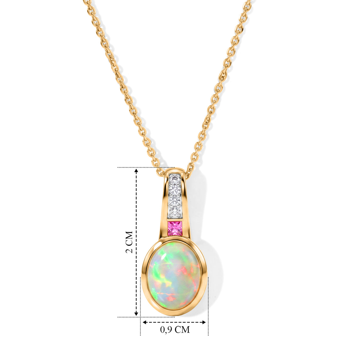 D joy Natürlicher, äthiopischer Welo Opal, Rosa Saphir Anhänger mit Kette, 925 Silber vergoldet ca. 1.32 ct