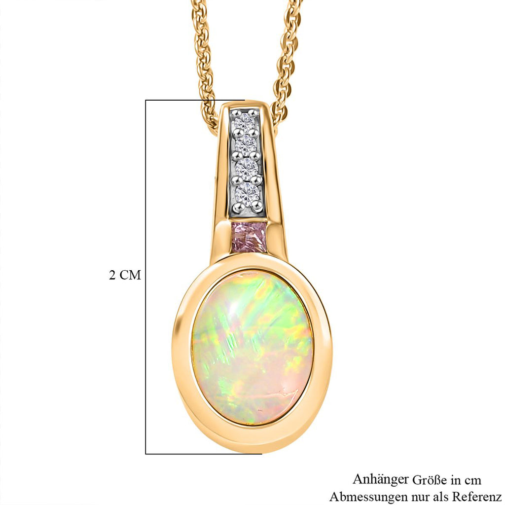 D joy Natürlicher, äthiopischer Welo Opal, Rosa Saphir Anhänger mit Kette, 925 Silber vergoldet ca. 1.32 ct