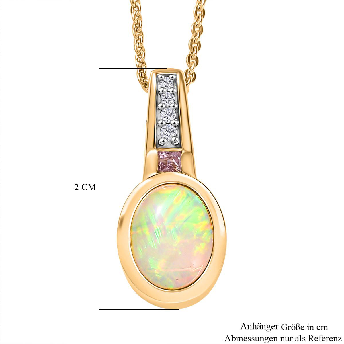 D joy Natürlicher, äthiopischer Welo Opal, Rosa Saphir Anhänger mit Kette, 925 Silber vergoldet ca. 1.32 ct