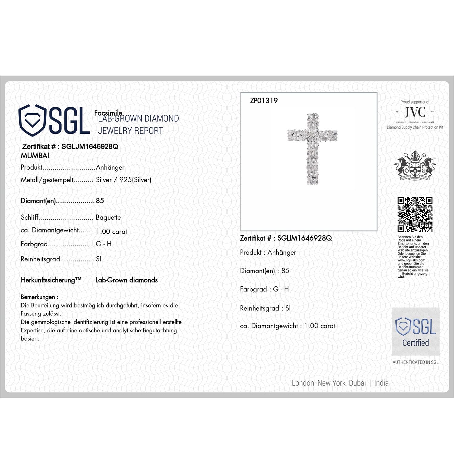LUXURIANT DIAMOND - Lab Grown Diamant SI-GH SGL zertifiziert Schmuckset 925 Silber rhodiniert ca. 1,00 ct.