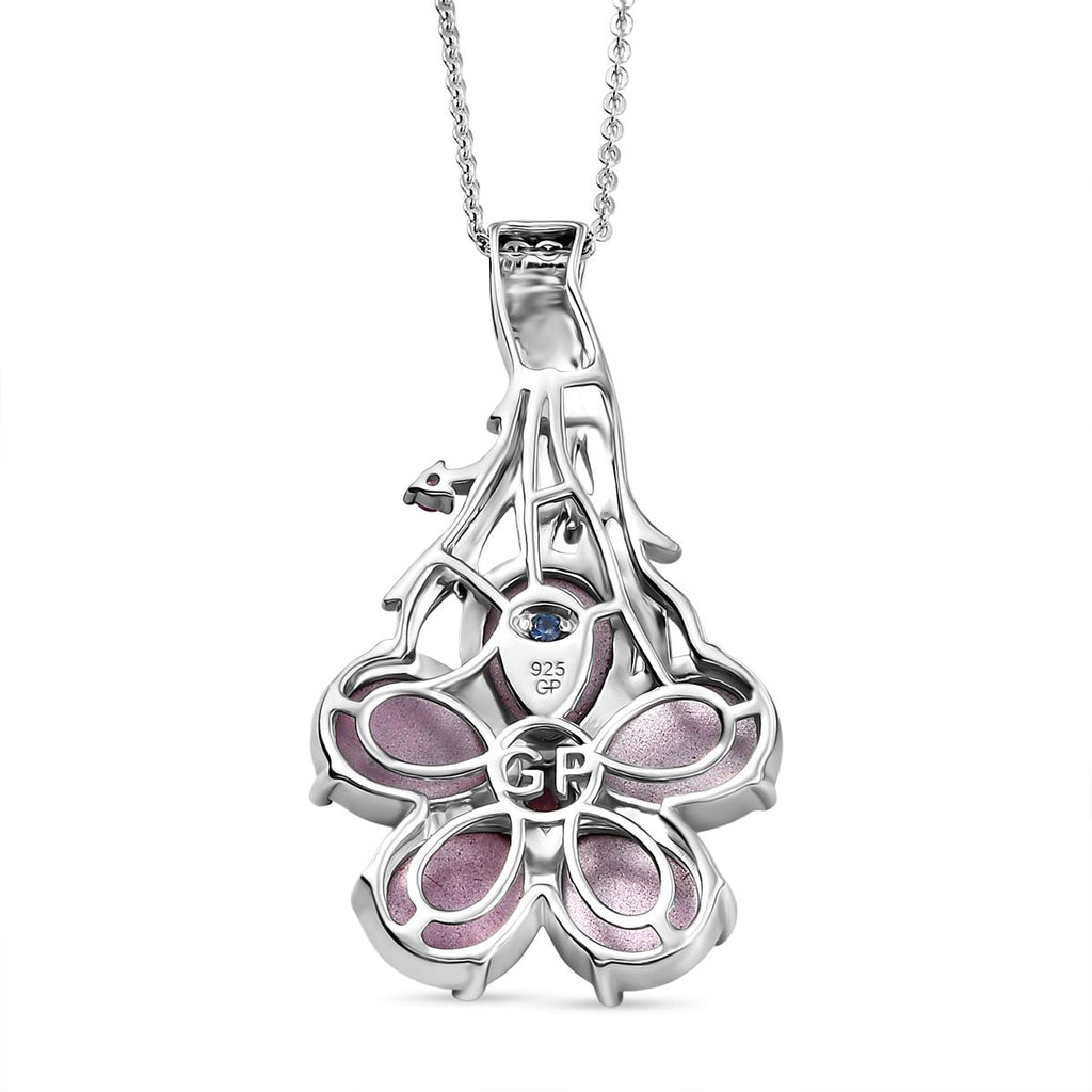 GP Italienische Garten Kollektion-Maulbeer Mondstein, Kanchanaburi Blauer Saphir Anhänger mit Kette, 925 Silber rhodiniert ca. 8.65 ct