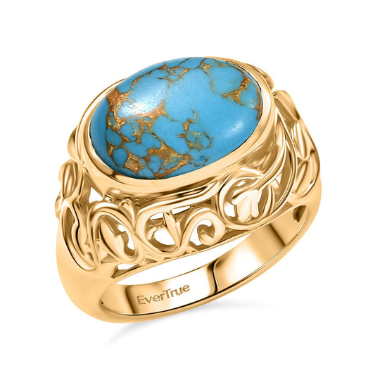 2er Set - Blauer Türkis Ring und Anhänger, (Größe 20.00), Nickelfreies Gelb Messing, ca. 14.00 ct