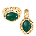 2er Set - Verde Onyx Ring und Anhänger, (Größe 17.00), Nickelfreies Gelb Messing, ca. 14.00 ct