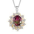 Bloomfire - D'joy Wassermelonen Quarz Triplette, Weißer Zirkon Anhänger mit Kette ca. 45 cm, 925 Silber platiniert und vergoldet ca. 4.40 ct