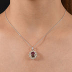 Bloomfire - D'joy Wassermelonen Quarz Triplette, Weißer Zirkon Anhänger mit Kette ca. 45 cm, 925 Silber platiniert und vergoldet ca. 4.40 ct