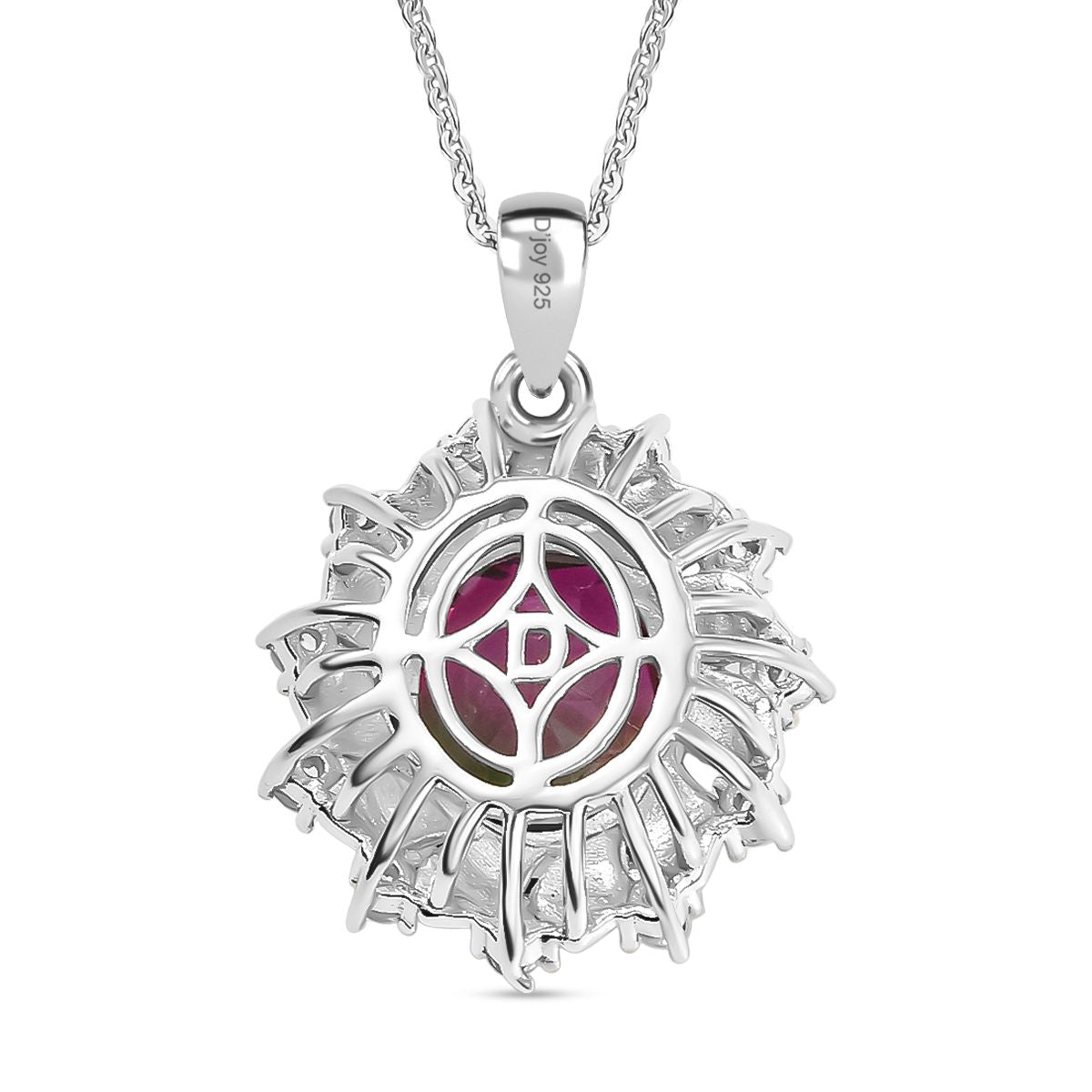 Bloomfire - D'joy Wassermelonen Quarz Triplette, Weißer Zirkon Anhänger mit Kette ca. 45 cm, 925 Silber platiniert und vergoldet ca. 4.40 ct