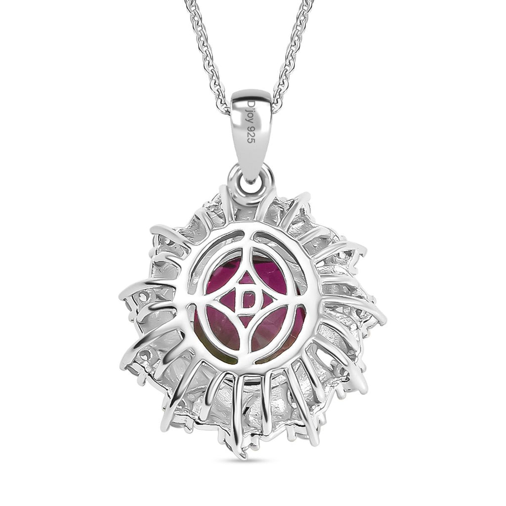 Bloomfire - D'joy Wassermelonen Quarz Triplette, Weißer Zirkon Anhänger mit Kette ca. 45 cm, 925 Silber platiniert und vergoldet ca. 4.40 ct