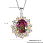 Bloomfire - D'joy Wassermelonen Quarz Triplette, Weißer Zirkon Anhänger mit Kette ca. 45 cm, 925 Silber platiniert und vergoldet ca. 4.40 ct