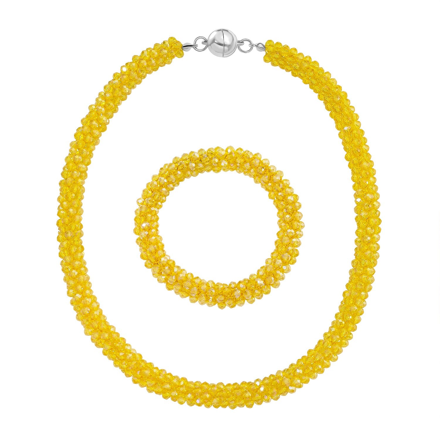 2er Set - Gelber Kristall Halskette und Armband, flexibel