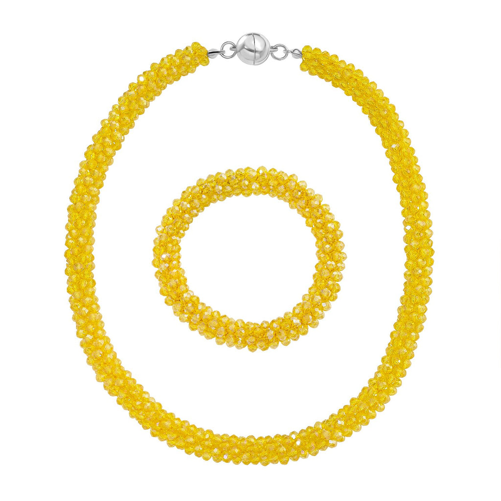 2er Set - Gelber Kristall Halskette und Armband, flexibel