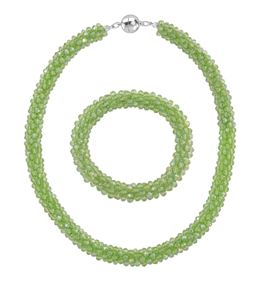2er Set - Grüner Kristall Halskette und Armband, flexibel