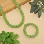 2er Set - Grüner Kristall Halskette und Armband, flexibel