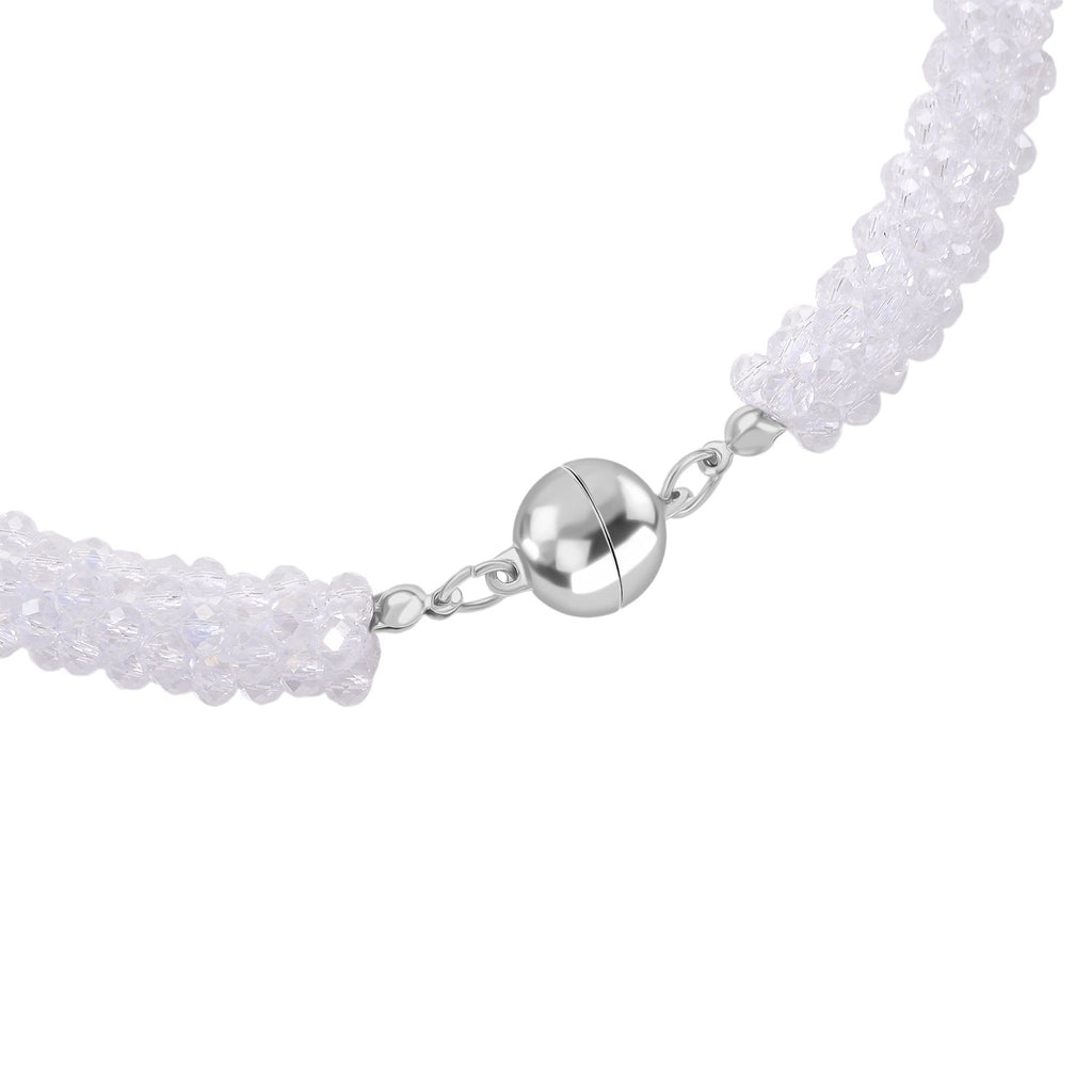2er Set - Weißer Kristall Halskette und Armband, flexibel