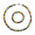 2er Set - Mehrfarbiger Kristall Halskette und Armband, flexibel