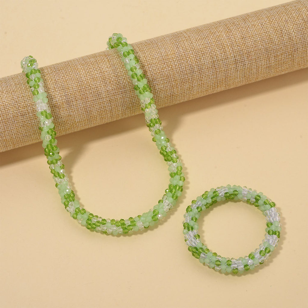 2er Set - Weißer Kristall Halskette und Armband, Grün